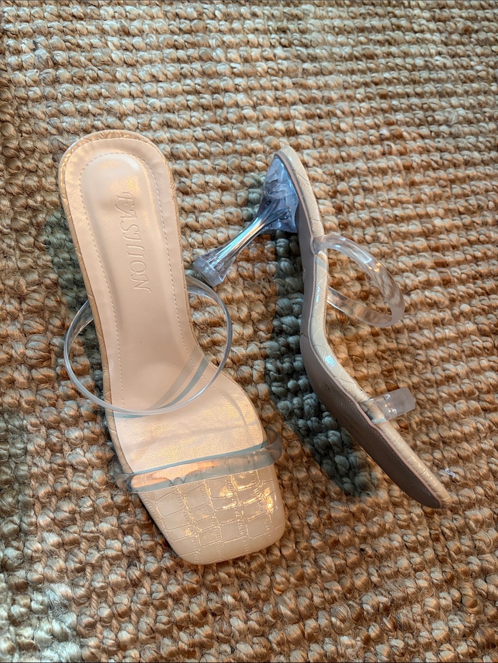 Fashion to Figure Beige and Clear PVC Heeled Sandals